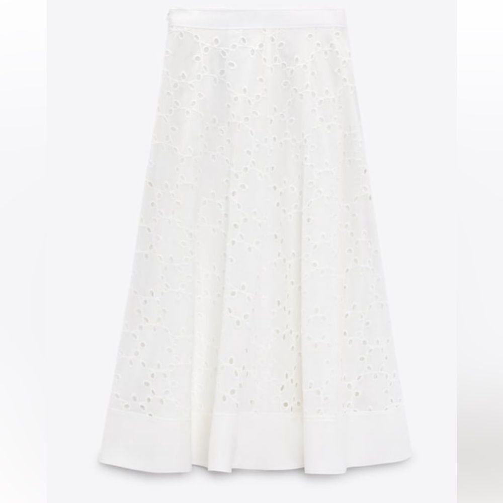 Zara White Eyelet Midi Skirt